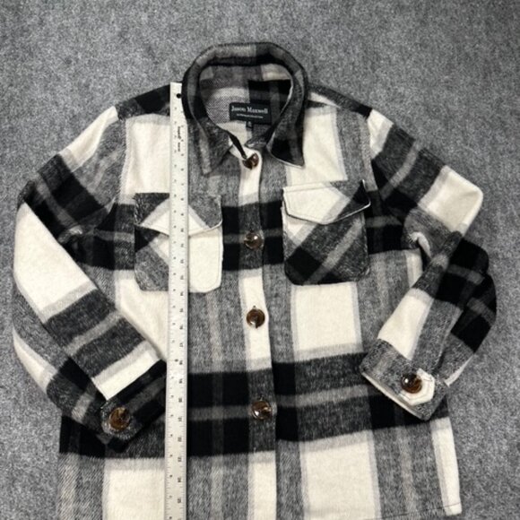 Jason Maxwell Womens Black White Plaid Chore Shacket Medium Shirt Jacket Fall - Picture 3 of 15